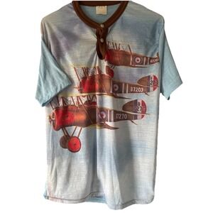 Vintage 70s/80s Airplane Ringer Tee Shirt - Dad wear Small Graphic